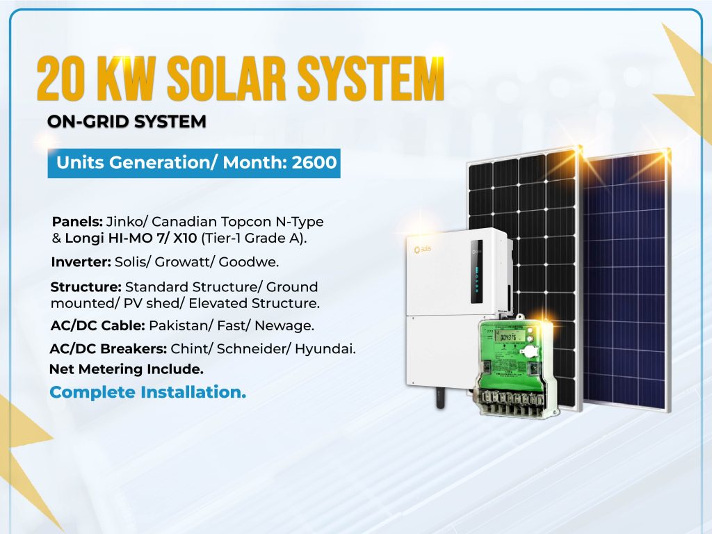 20kW On-Grid Solar System in Pakistan – Monthly Units