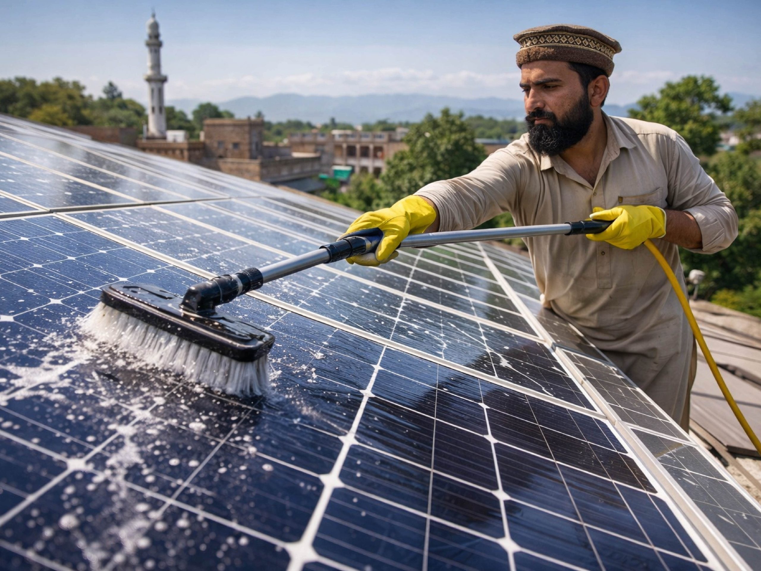 Efficiency of Solar panel cleaning improving by Global Energy Solutions in Pakistan