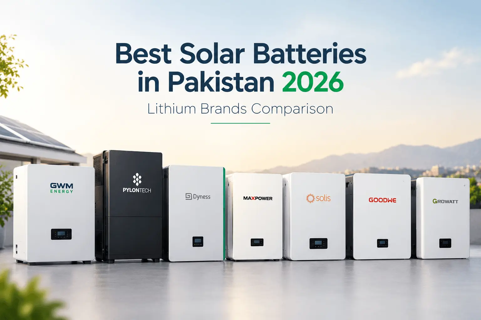 Best solar batteries in Pakistan 2026 – GWM Energy, Pylontech, Dyness and Maxpower lithium batteries.