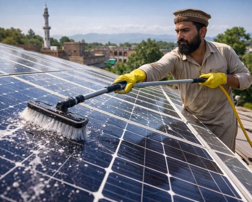 Efficiency of Solar panel cleaning improving by Global Energy Solutions in Pakistan